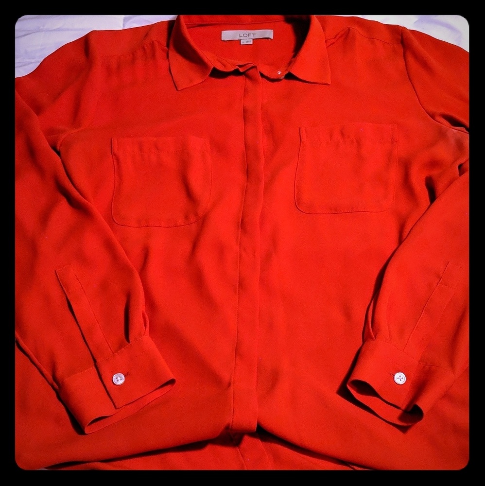 Loft Tomato Red Button Down Blouse